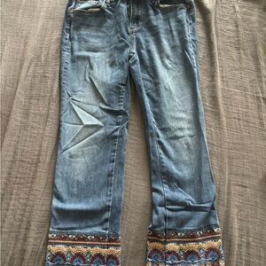 DRIFTWOOD Blue Denim Wide-Leg Jeans with Embroidered Cuffs
